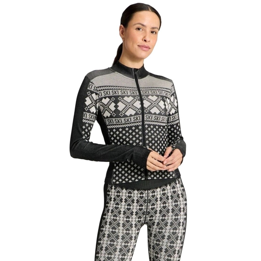 All in Motion Women's Black Seamless Fair Isle Ski Full Zip Jacket Size XL
